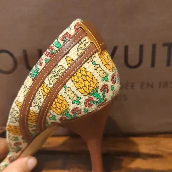 Gucci horsebit pineapple print brown leather d'Orsay vintage heels size 6.5 - Picture 3 of 9